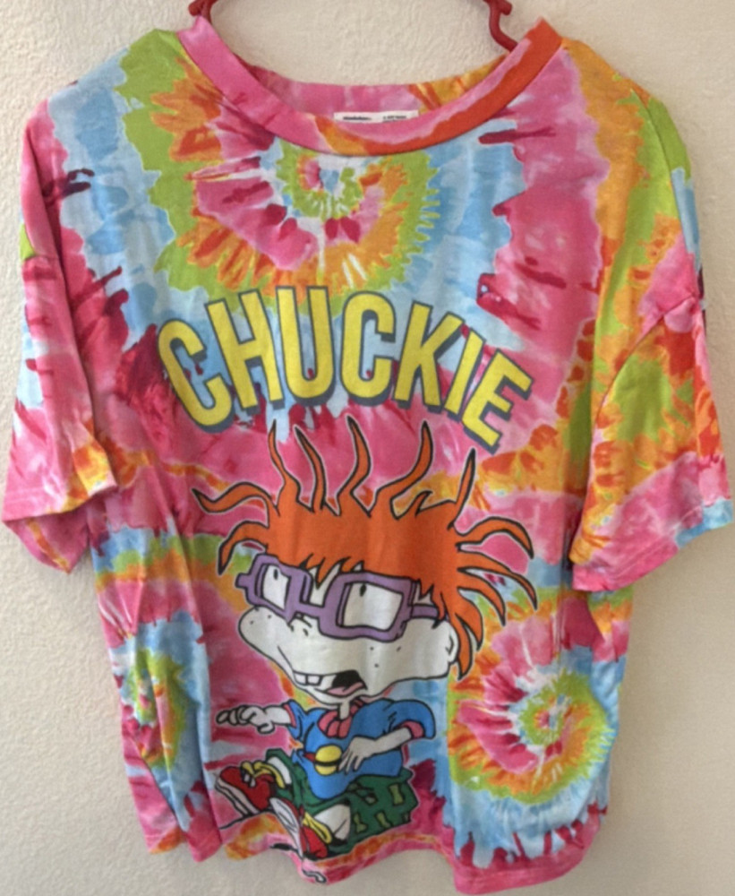 Nickelodeon Rugrats Chuckie Tie-Dye Graphic Print Crew Neck T-Shirt Cotton XL