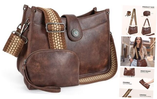 Crossbody Bags For Women Trendy 2PCS Vegan Leather Hobo Handbags 2-02coffee