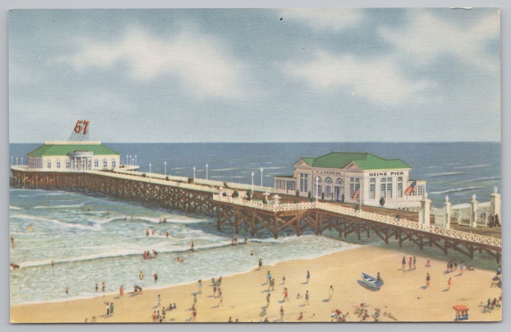 Linen~Atlantic City New Jersey~Heinz Ocean Pier~Vintage Postcard