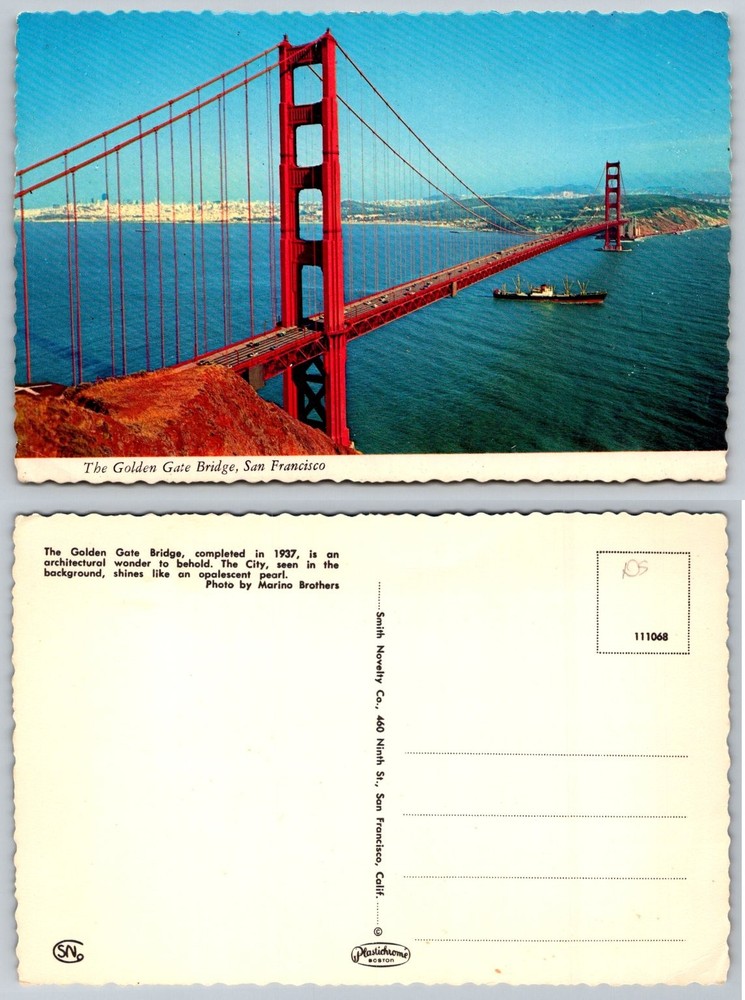 Vintage Golden Gate Bridge San Francisco Plastichrome Postcard Marino Bros.