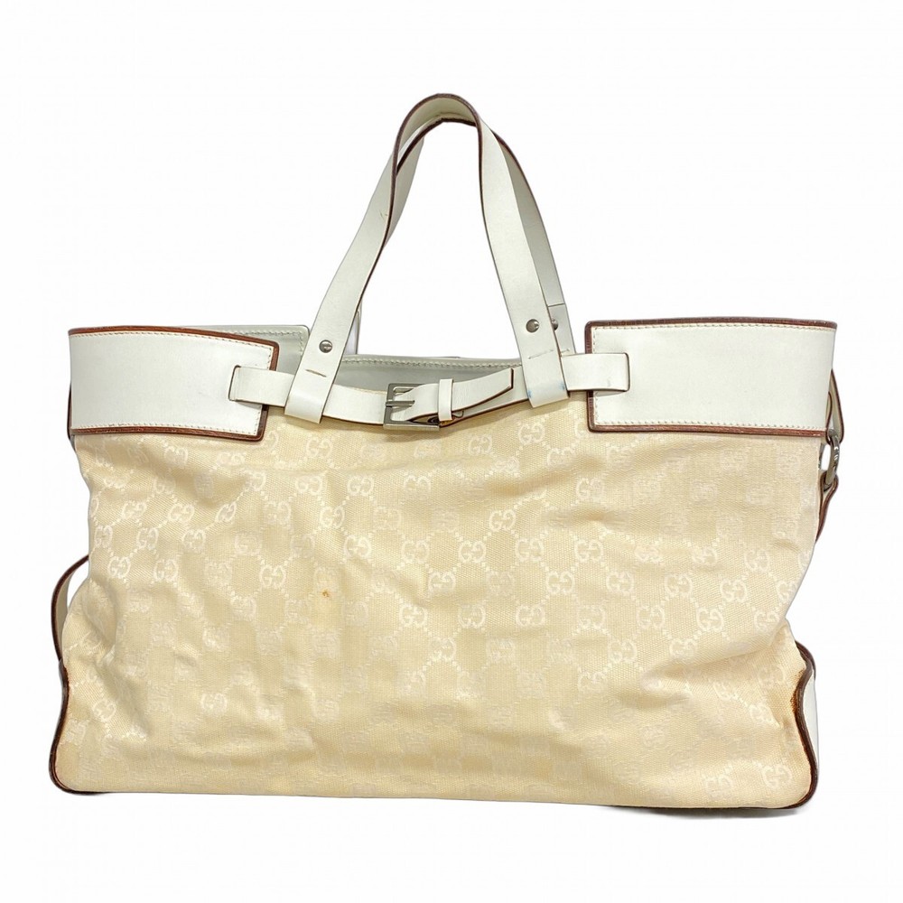 GUCCI GG Canvas Tote Bag in White with Silver Hardware 106251 462297