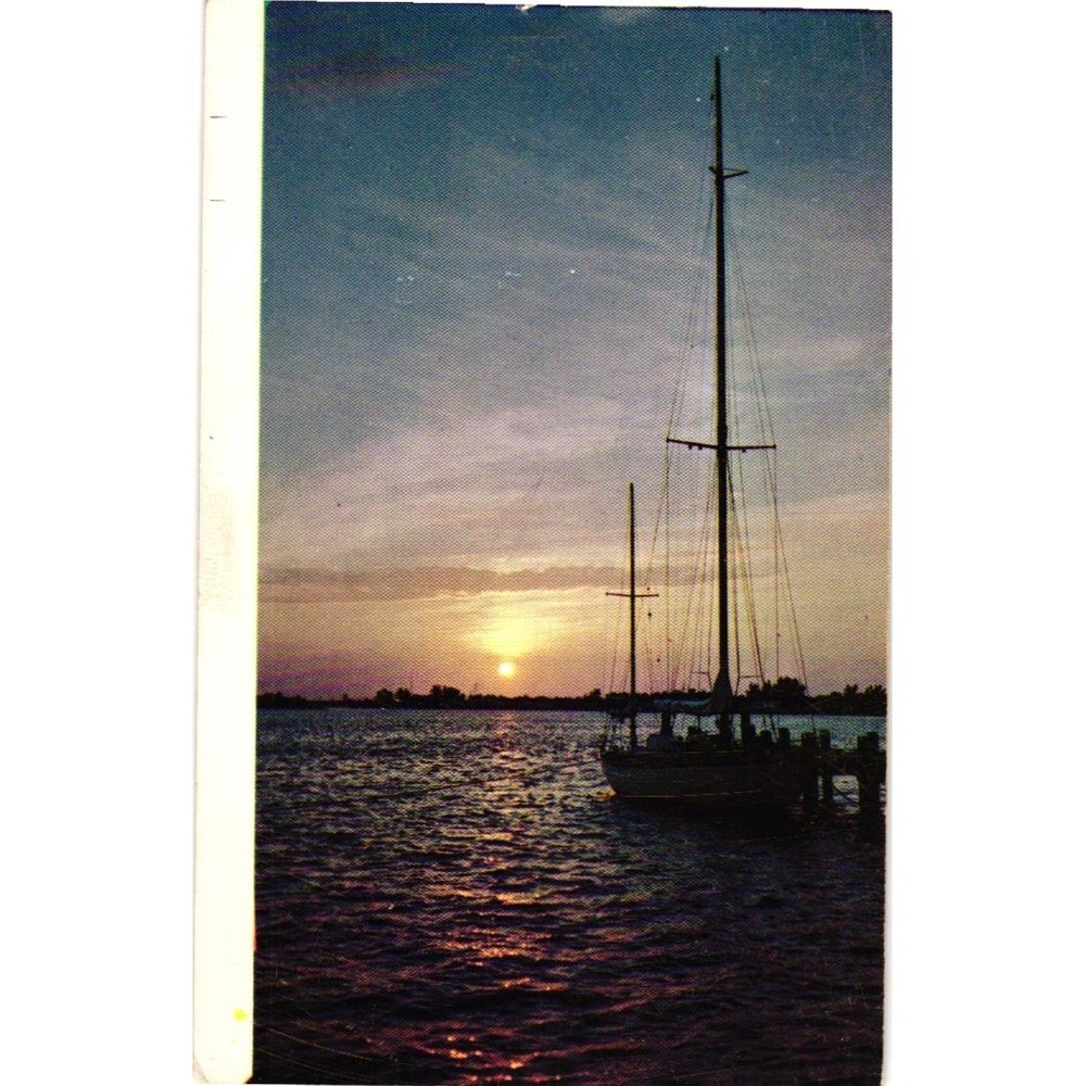 Vintage Sailboat Sunset Postcard – Dextone Beauty Scene Kodachrome