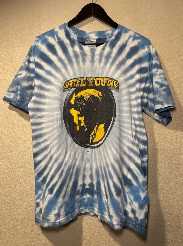 Neil Young Vintage VTG 2000 Music in Head Tour Tie Dye Blue T-Shirt Adult Large