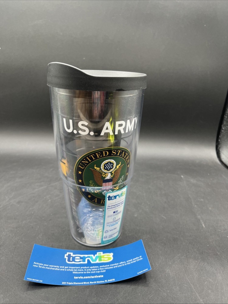 Tervis U.S. ARMY 24 Oz Double Walled Cup Tumbler Black Lid NEW