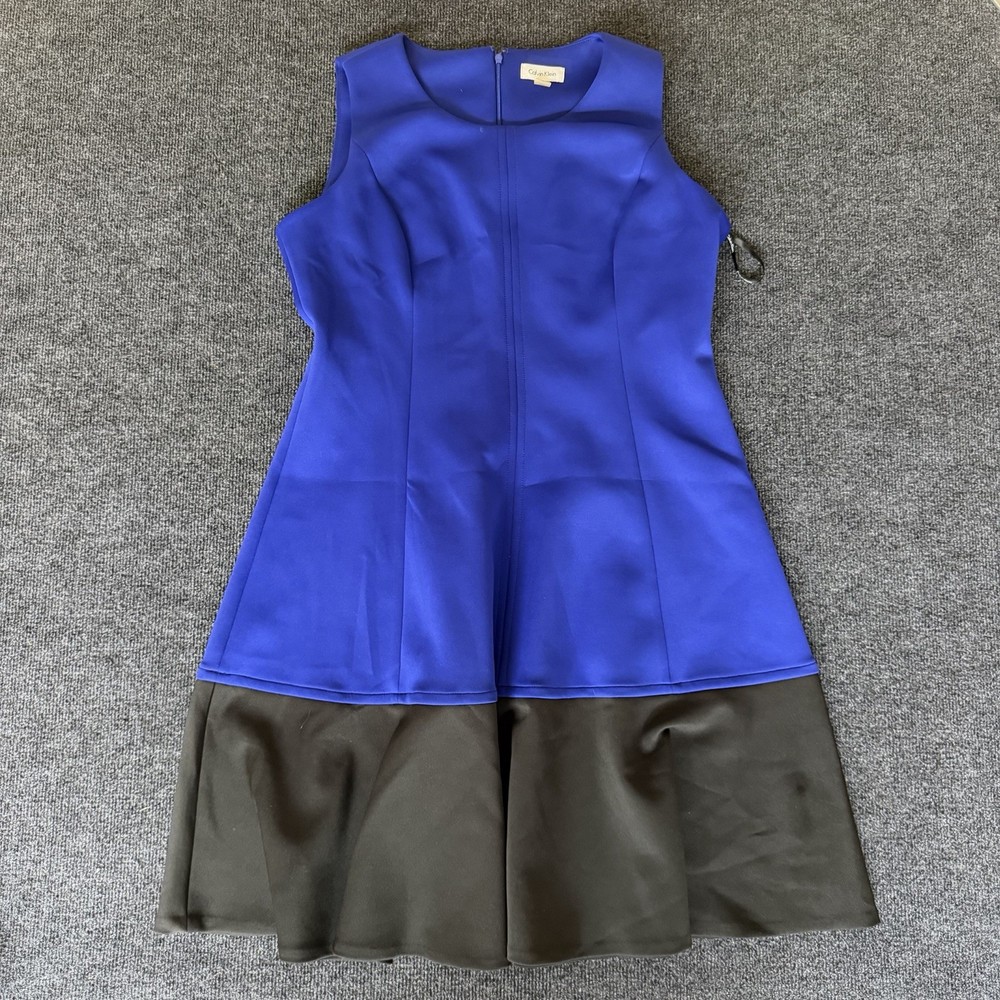 Calvin Klein Women's Blue Colorblock A Line Sleeveless Shift Dress Size 16