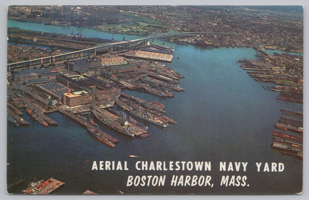 Military~Air View Charleston Navy Yard Boston Harbor~Vintage Postcard