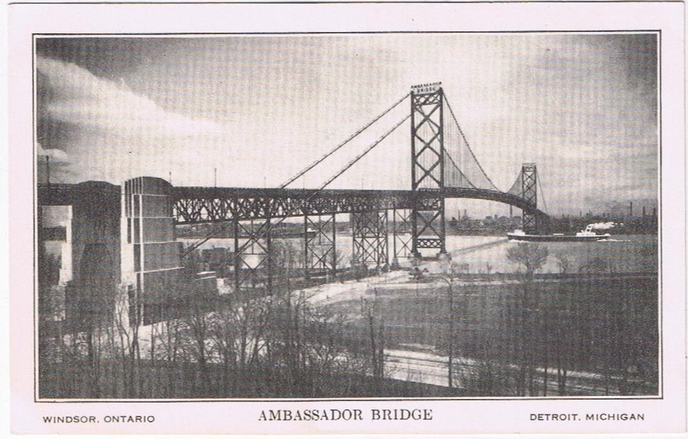 Postcard Ambassador Bridge Windsor Ontario Detroit Michigan