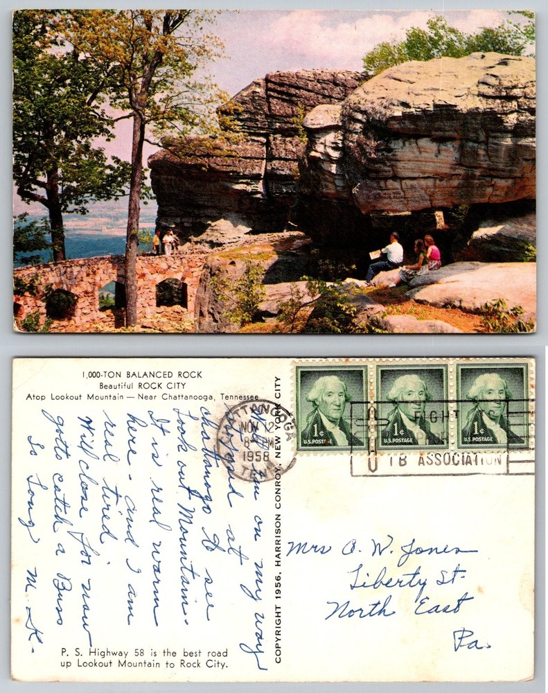 1958 Rock City Balanced Rock Postcard Lookout Mountain Chattanooga TN