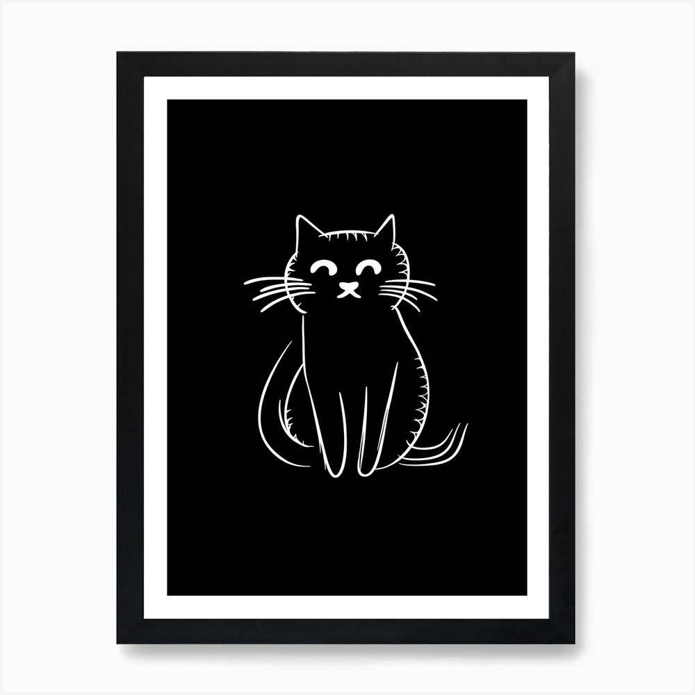 Abstract Cat Line Art Framed Canvas Wall Decor Print  -image