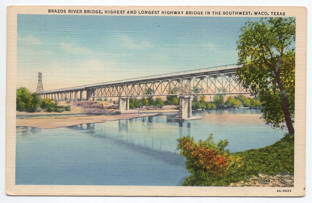 1940s? Linen - CLOSEOUT - Brazos River Bridge - Waco, Texas