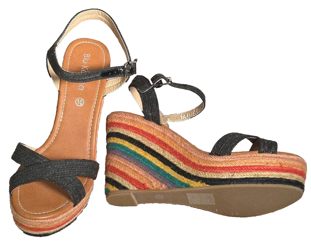Blu Karma Woven Rainbow Wedge Platform Sandals Women Size 10