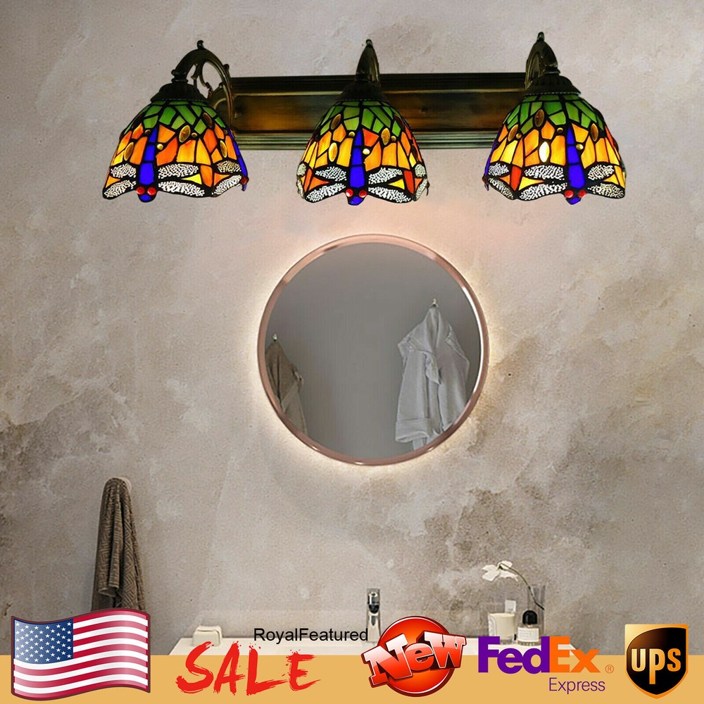 Tiffany Style Wall Sconce Lamp 3-Light Vanity Light Fixture Glass Lampshade E27