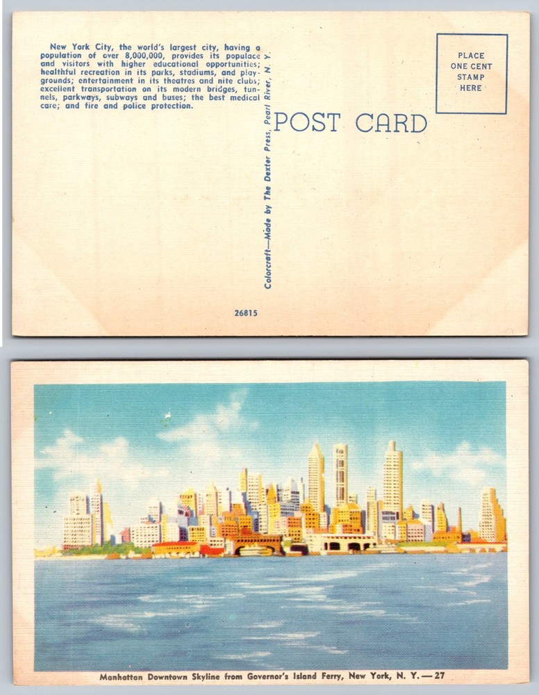 Manhattan Downtown Skyline New York NY Postcard