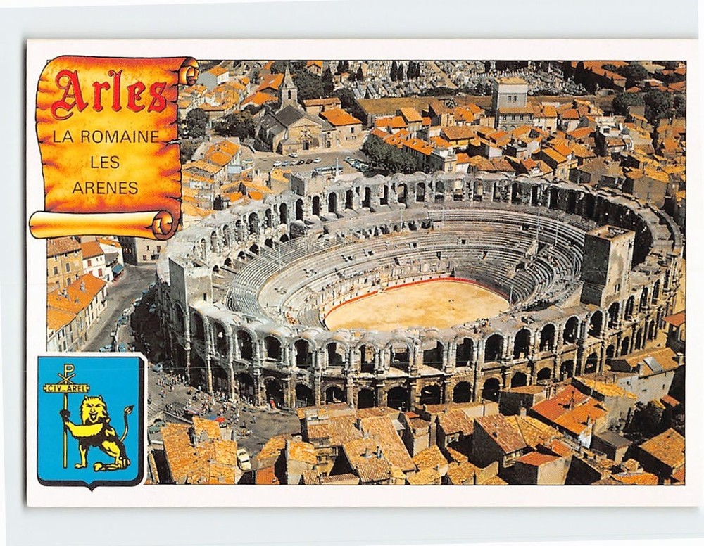 Postcard Aerial View Roman Amphitheatre in Arles France