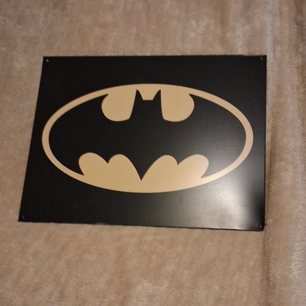 Batman Logo Metal Wall Mounted Sign Plaque Rectangle Horizontal Black Beige