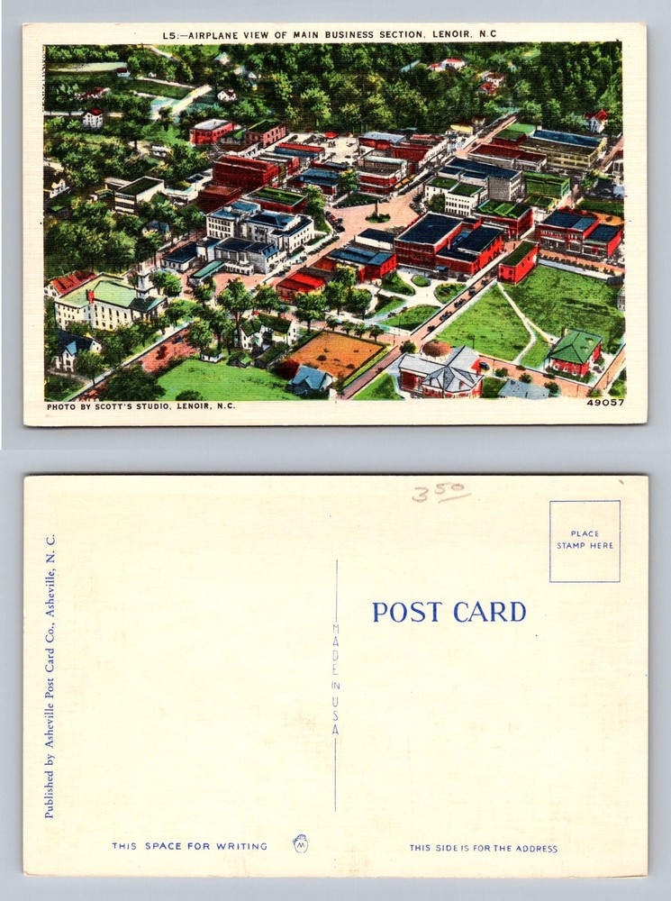 Lenoir, NC-North Carolina, Aerial View Main Business Section Vintage Postcard