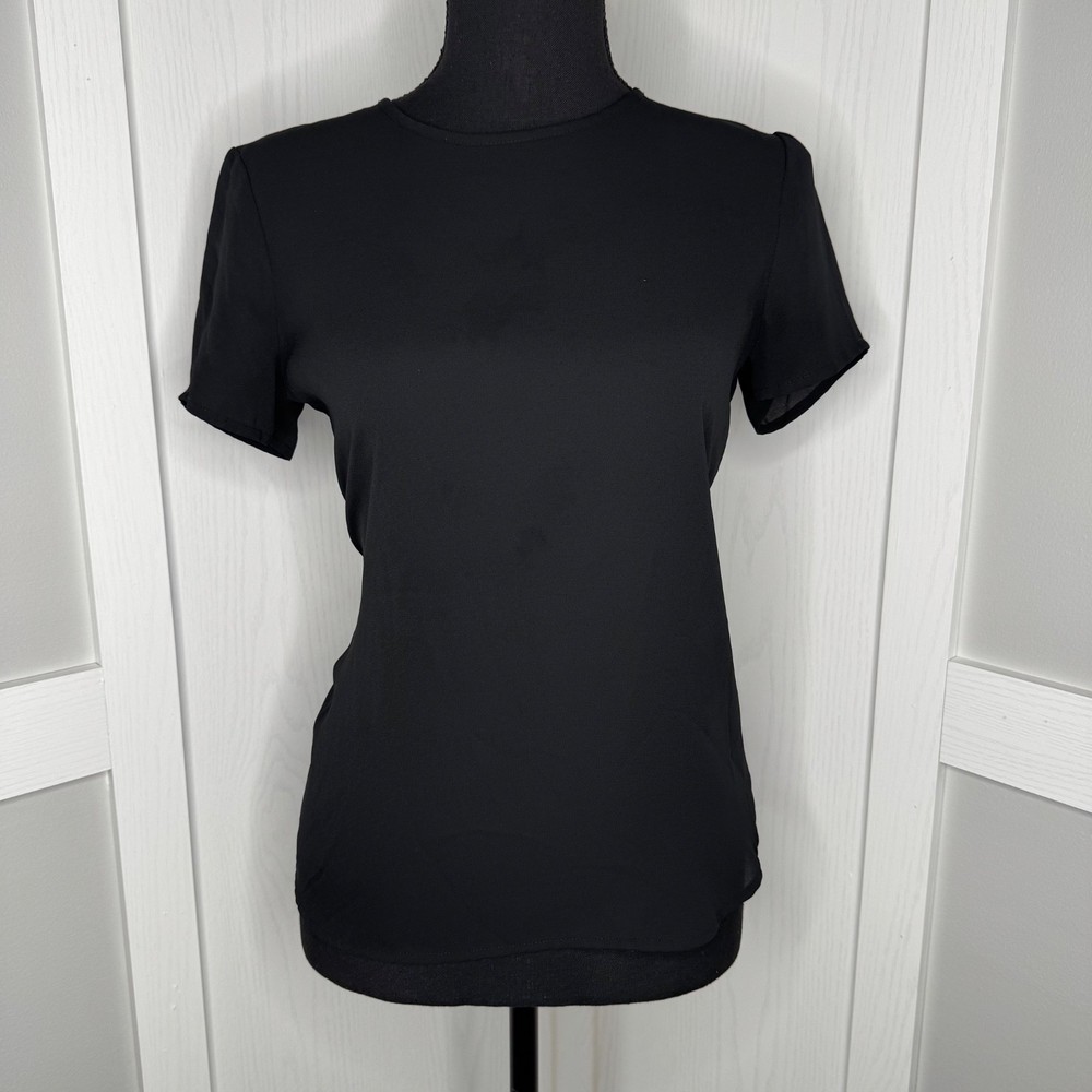 Ann Taylor Petite Black Short Sleeve XSP Minimalist Top