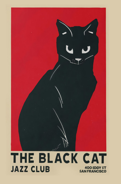 Vintage Black Cat Jazz Club Poster, Jazz Concert Poster, Jazz Art