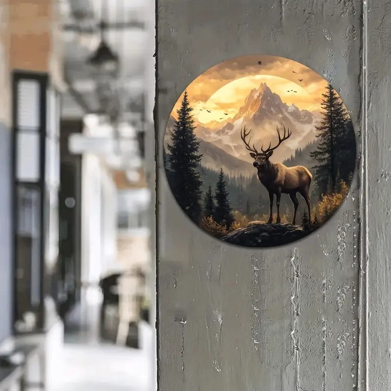 Rustic Forest Elk Autumn Sunset Scene Aluminum Wall Art