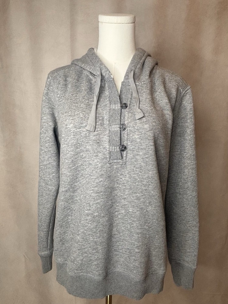 Eddie Bauer Gray Knit Hoodie Henley Pullover Women’s Medium Cotton Blend