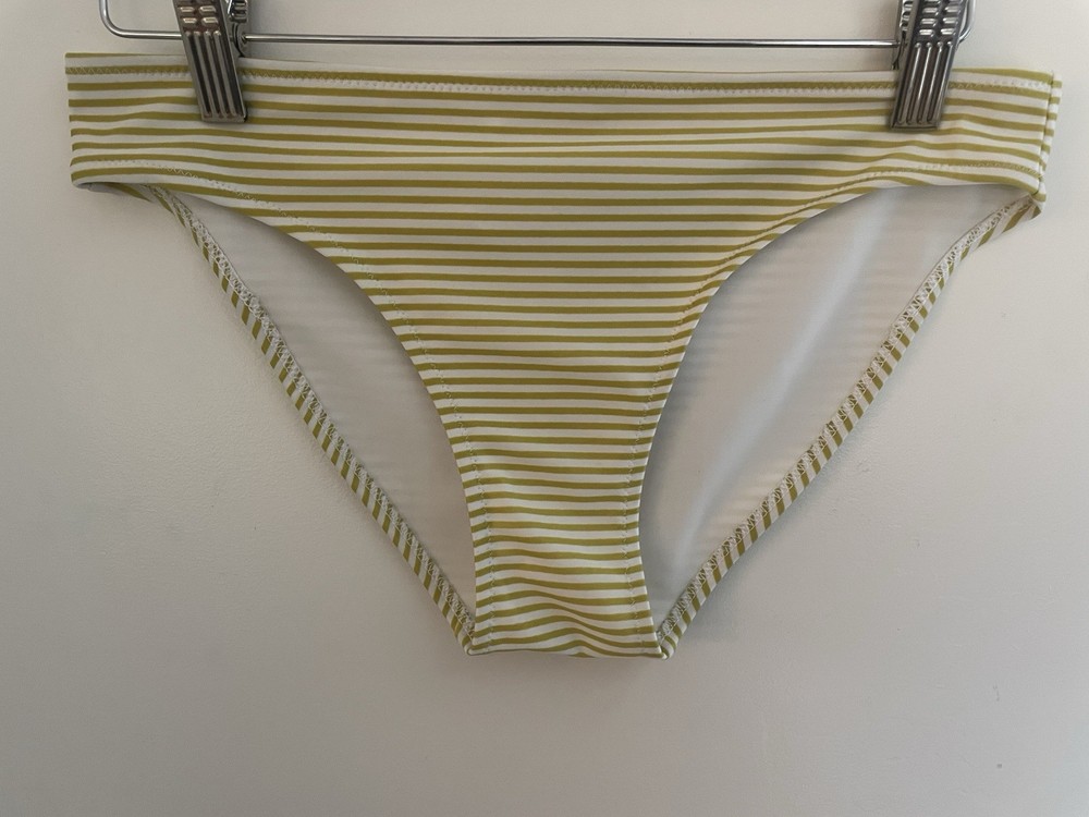 aerie Women's Striped Polyester Blend Lined Swim Bikini Bottom Yellow White XS