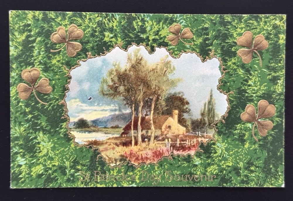 IRISH COTTAGE On Beautiful Vintage 1911 Winsch-Back ST. PATRICK'S DAY Postcard