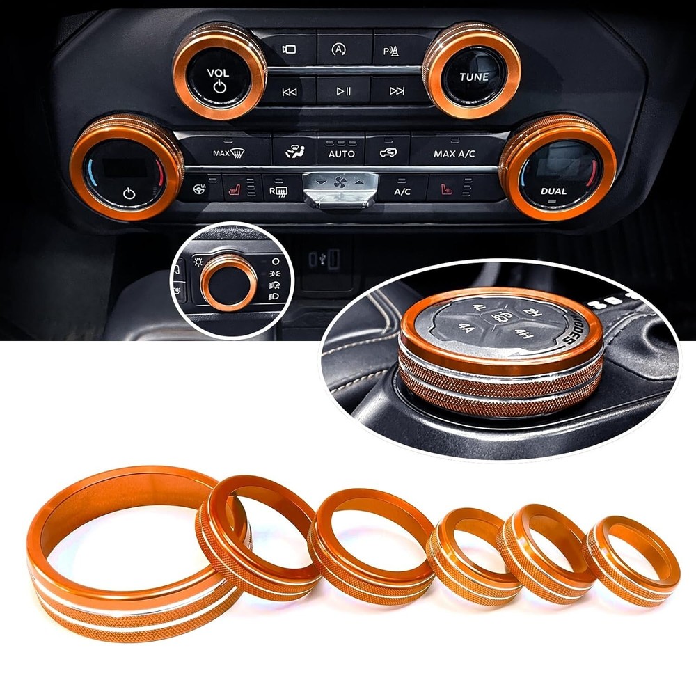 6 Orange Aluminum Interior Knob Trims for 21+ Bronco Knob Rings