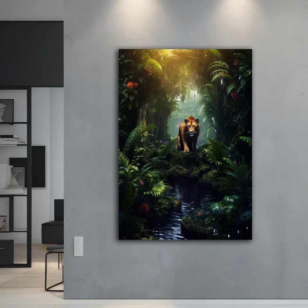 Lion King in The Jungle Water Abstract Unframed Canvas Print Australian Wall Art