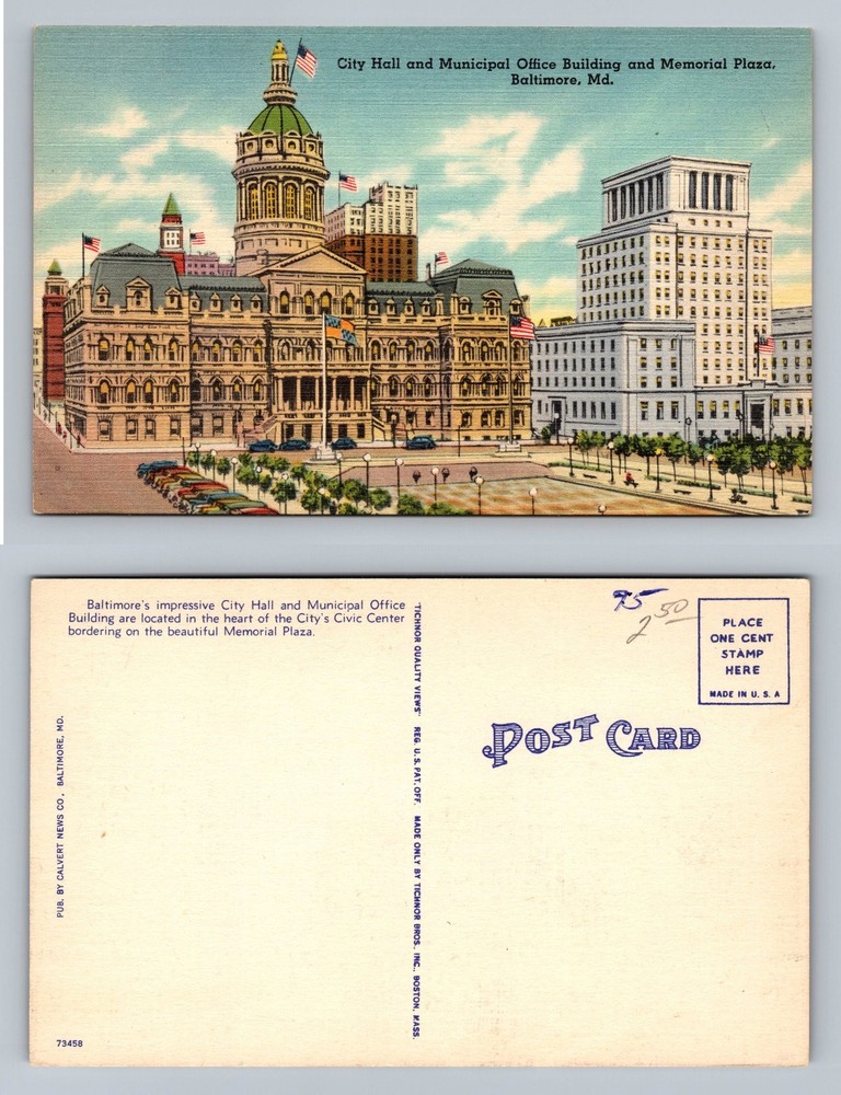 Baltimore, MD-Maryland, City Hall & Office Building View Vintage Postcard