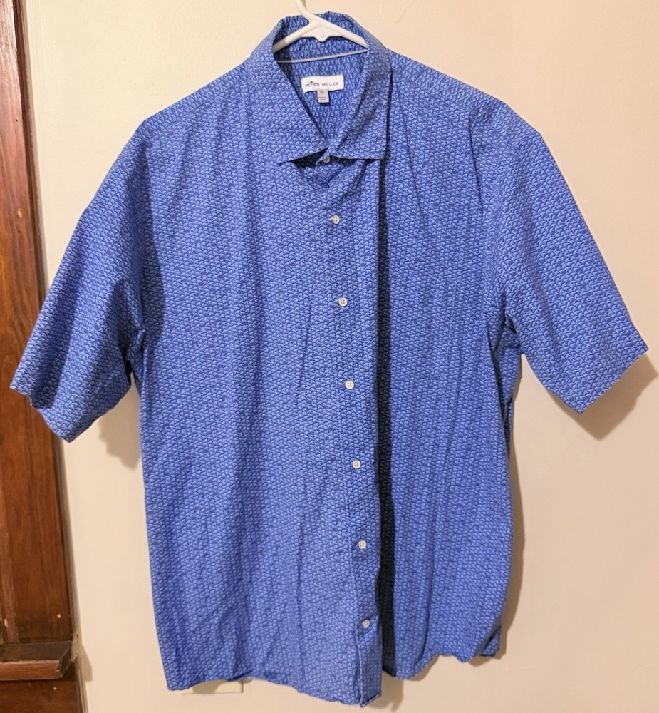XL - Men - Peter Millar Short Sleeve Wave Pattern Button Down Shirt