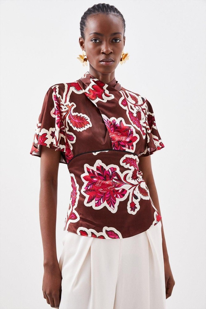 Karen Millen Women's Top UK 6 Brown Viscose with Polyester Basic New with tags