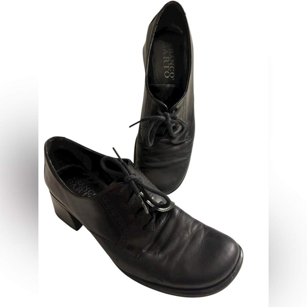 Franco Sarto VTG Unique Y2K Career Black Leather Lace-Up Oxford Heels Shoes 9.5