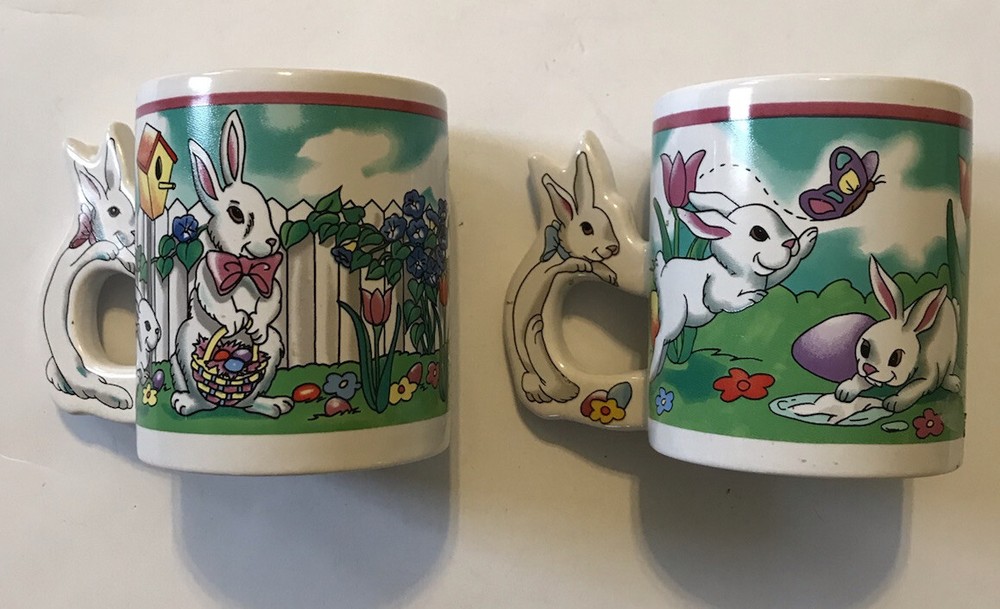 Porcelain Vintage Rabbit Handle Design Coffee Mugs Set Of Two