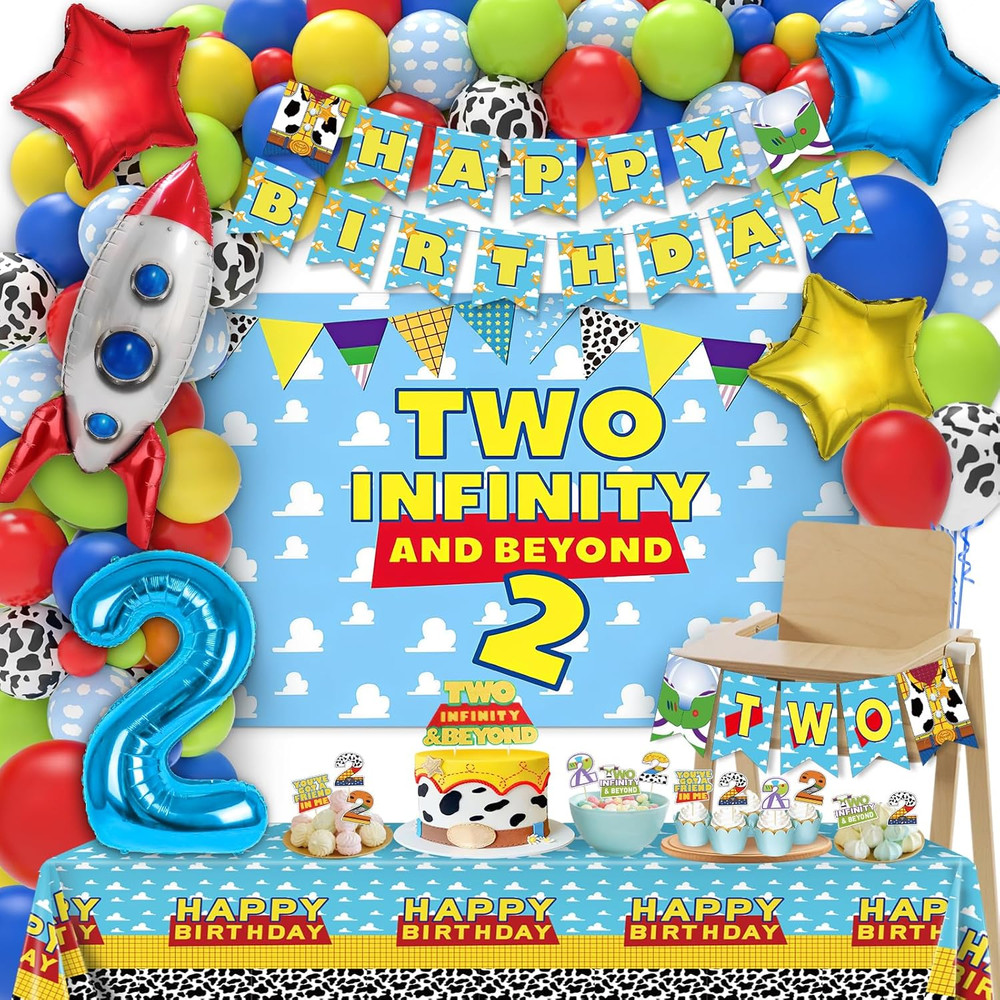 Two Infinity and beyond Birthday Decorations - 105 Pcs Toy Inspired Story 2Nd Bi