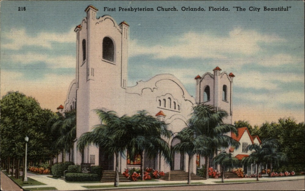 First Presbyterian Church ~ Orlando Florida ~ 1940s linen postcard