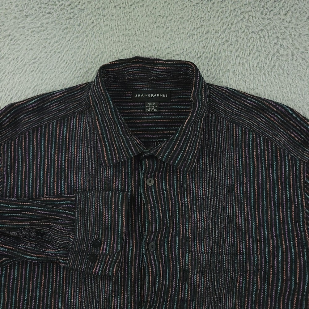 Jhane Barnes Shirt Mens 2XL Black Stripe Silk Blend Long Sleeve Button Front