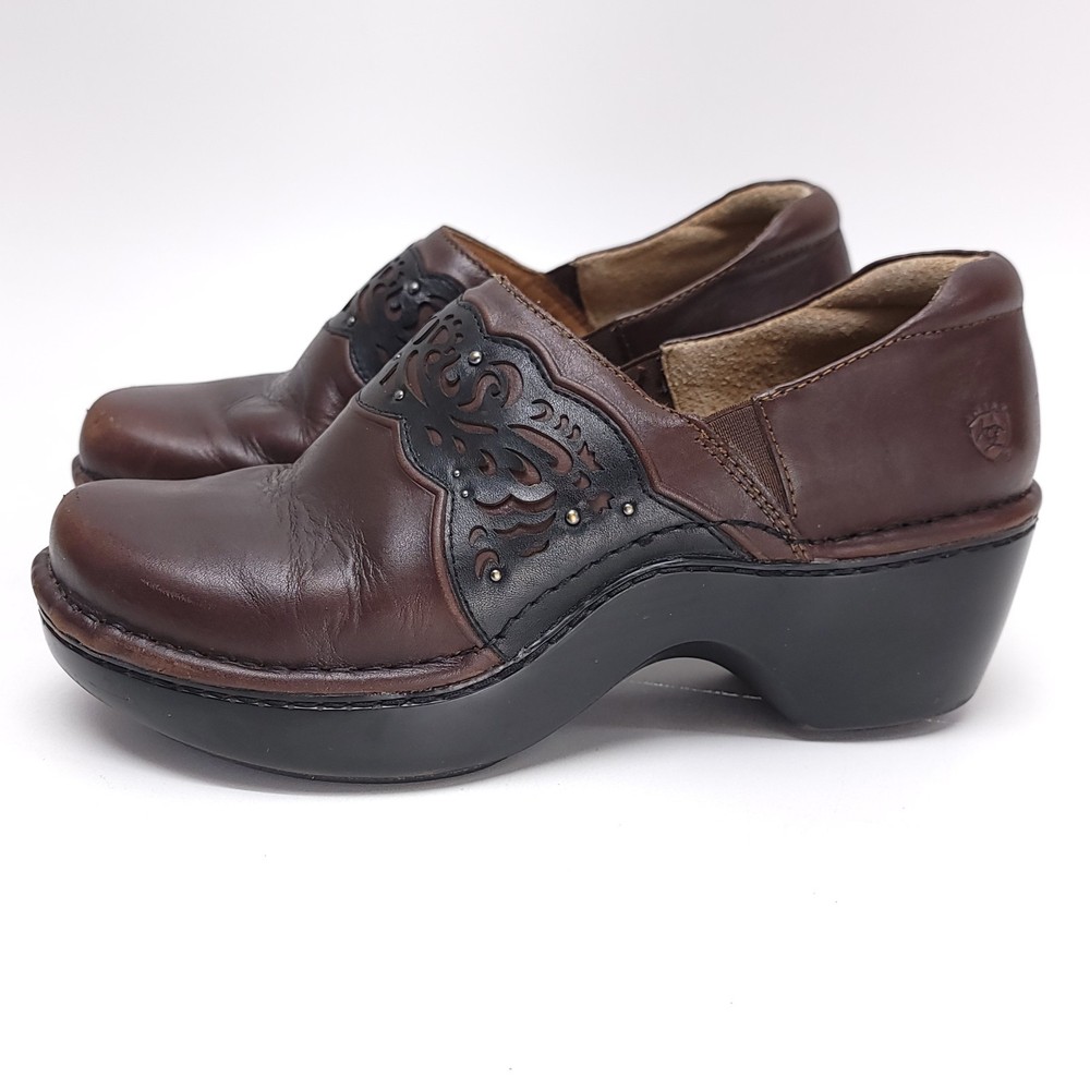 Ariat Tambour Women's Size 10 B Clogs Brown Leather Comfort Work Shoes
