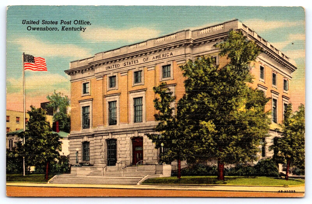 Owensboro Kentucky KY United States Post Office Building Flag Vintage Postcard