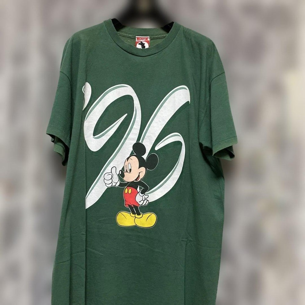 Disney 1996 Mickey Mouse Vintage 90s USA Made Khaki Green T-Shirt XL Wide