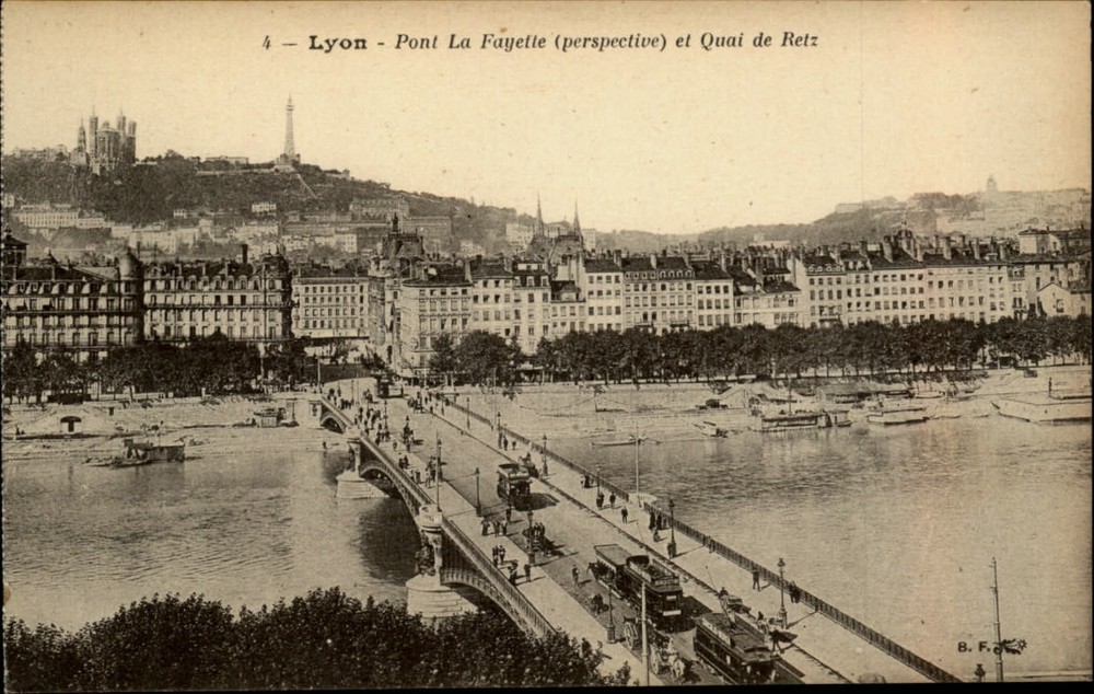 Pont La Fayette Lyon France vintage postcard s947