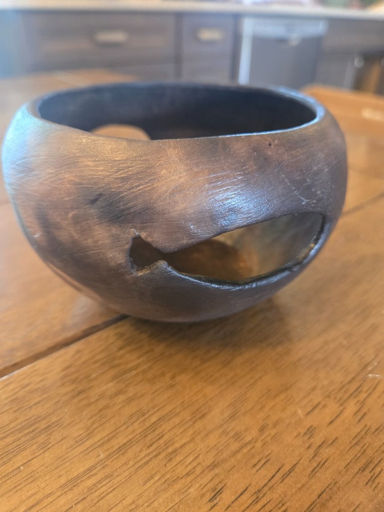 Hand  carved wood bowl fish & turtle signed Morning Glory 4.5