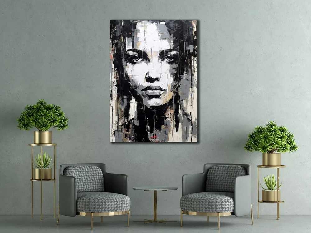 Black & White Abstract Face Painting Unframed Canvas Print Australian Wall Art