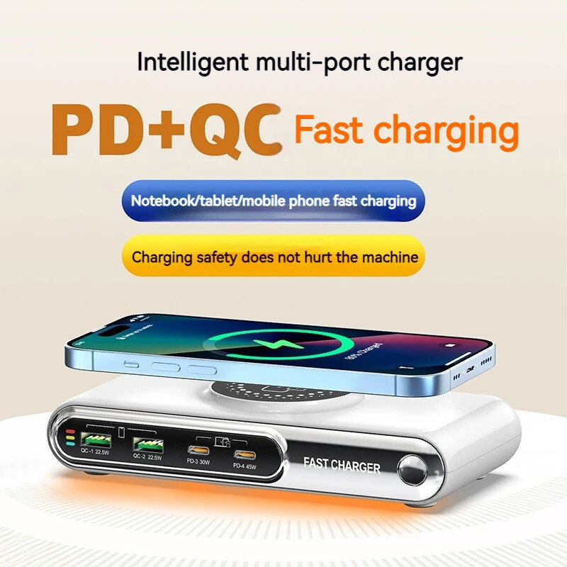 4 Port Multi USB Type C PD 45W QC3.0 Wall Fast Charger Station Wireless Charging