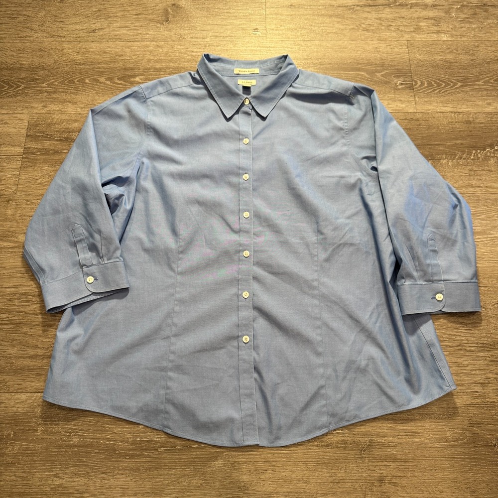 LL Bean Shirt Womens 2X Blue Chambray Long Sleeve Cotton Button Up Outdoor Adult