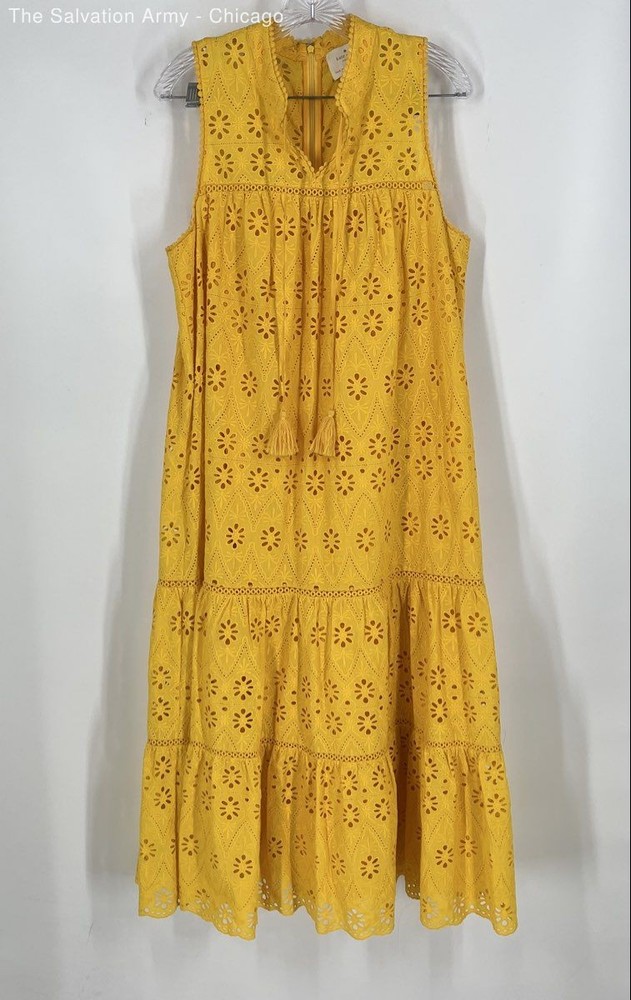 Kate Spade New York Womens Yellow Floral Sleeveless Eyelet A-Line Dress Sz XL