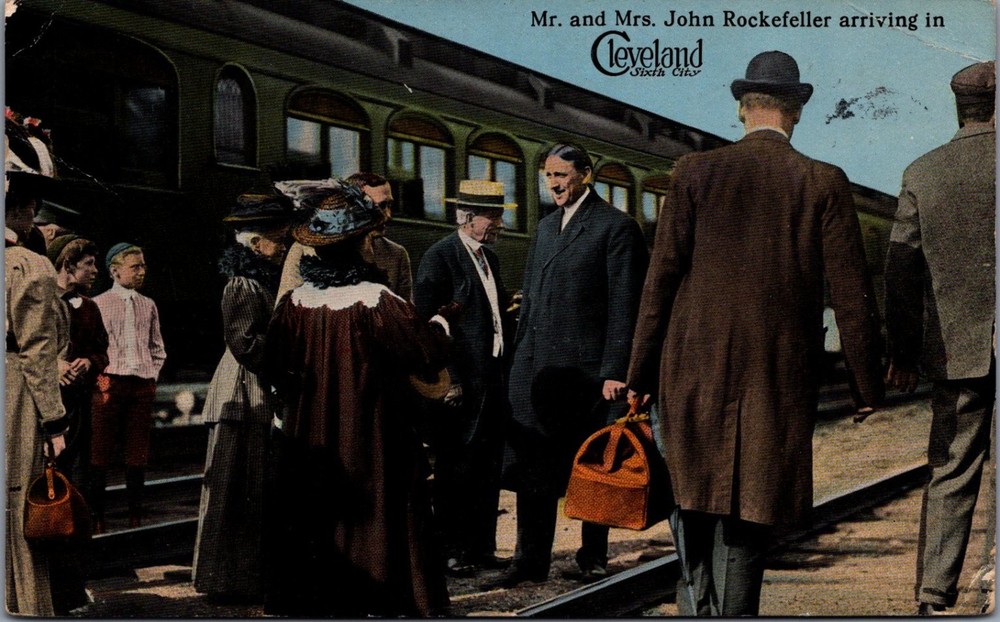 John D. Rockefeller Arrives Cleveland Ohio Train Vintage Postcard 1913 Posted