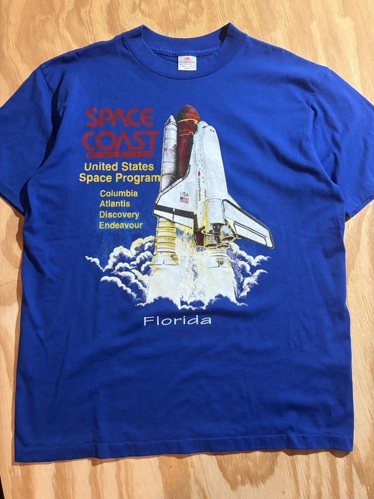 VTG 90s NASA Space Coast Florida Graphic Shirt - Mens Size Large Single Stitch