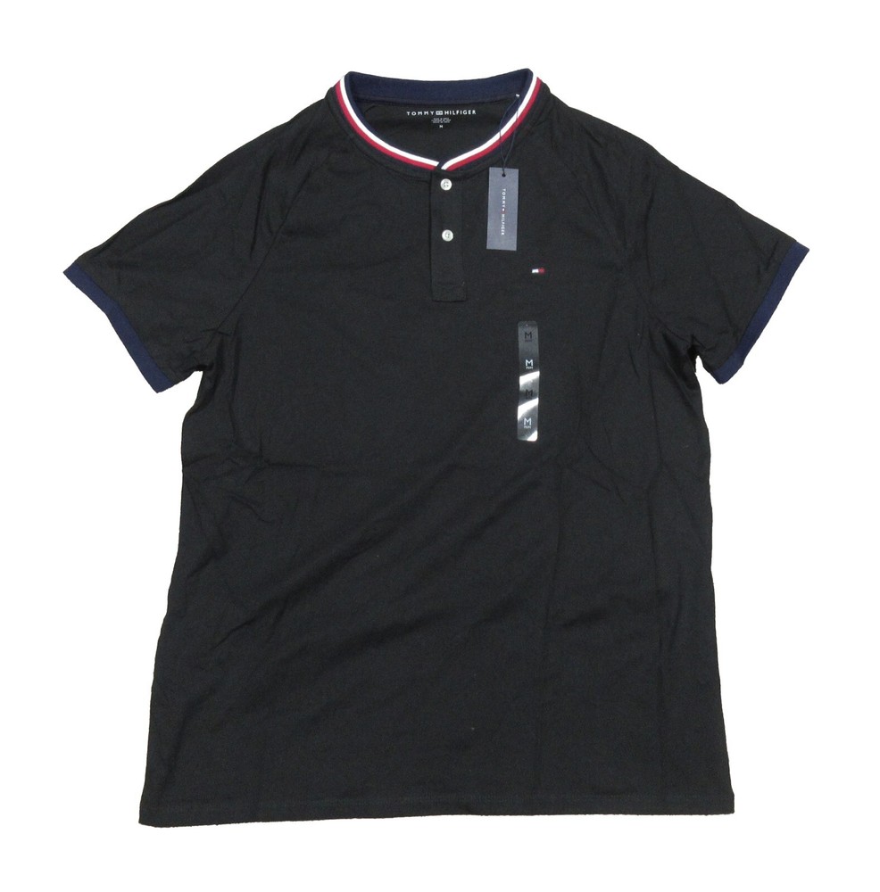 Tommy Hilfiger Mens Black Tipped Cotton Short Sleeve Henley Tee