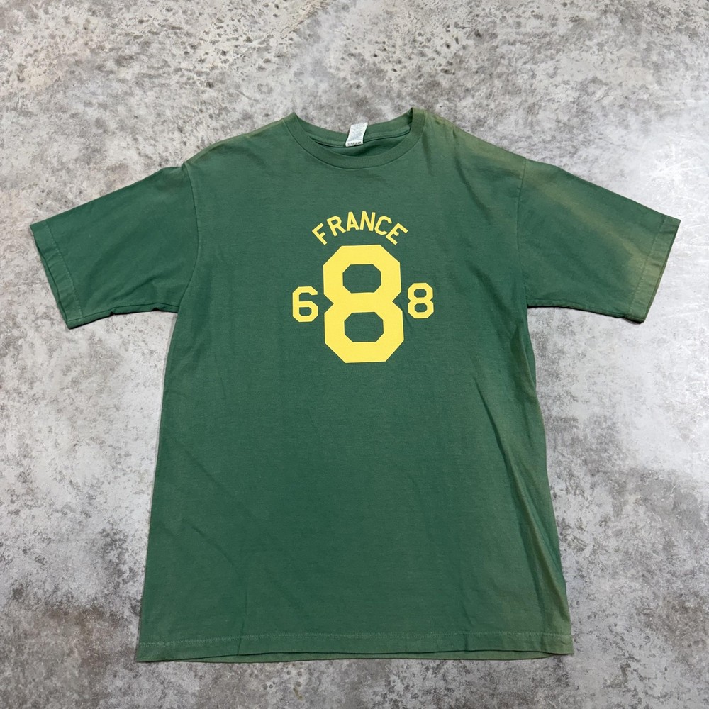 Vintage Gap France 68 Shirt Mens Medium Green Sports Graphic Made USA 90s
