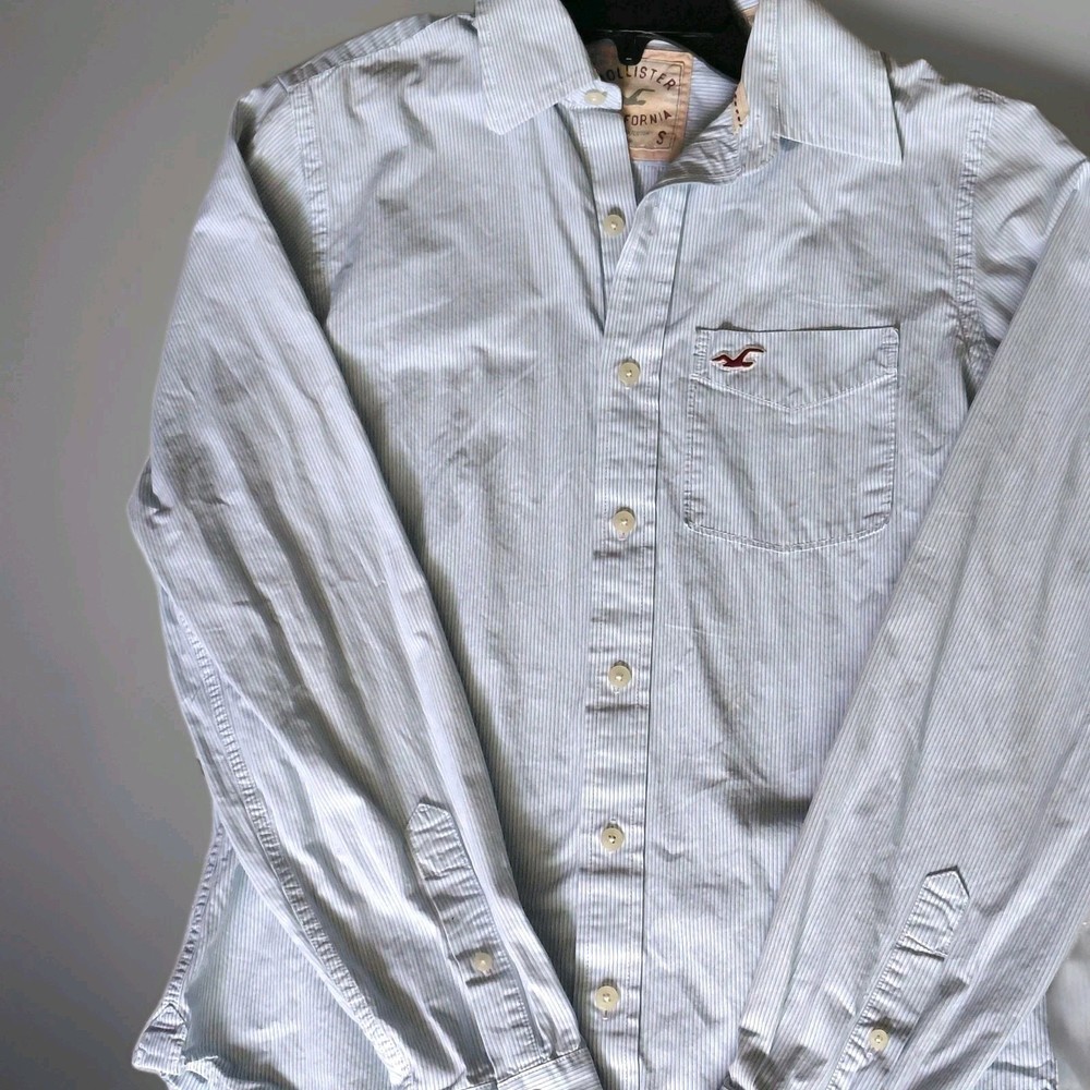Vintage Hollister Shirt Mens Small White Striped Long Sleeve Button Up Y2K Surf
